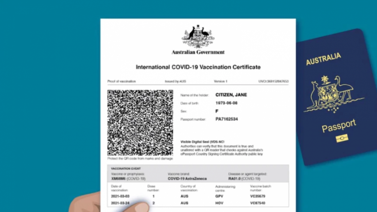 Mẫu giấy chứng nhận tiêm chủng quốc tế do chính phủ Australia cấp. (Nguồn: ABC News)